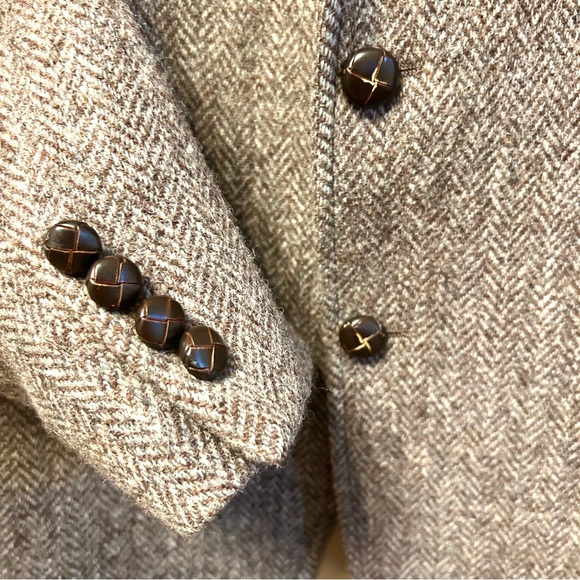 Norm Thompson Harris Tweed Blazer Vintage Herringbone Wool Tan Brown Abt Size 42 - Picture 3 of 10